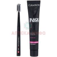 Зубная паста CURAPROX Black is White отбеливающая Лайм 90мл + зубная щетка Curaden/Швейцария