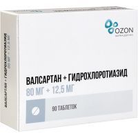 Валсартан+Гидрохлоротиазид таб. п/пл. об. 80мг+12,5мг №90 Озон