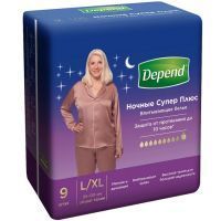 Подгузники-трусики для взрослых DEPEND Super Plus женские ночные разм. L/XL №9 Kimberly Clark/Чехия