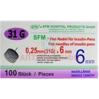 Игла 0,25 х 6мм G31 к шприц-ручкам №100 SFM Hospital Products/Германия