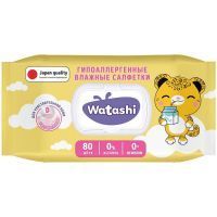 Салфетки детские WATASHI влажн. с Д-пантенолом с 0+мес. №80 (крышка) Коттон клаб/Россия