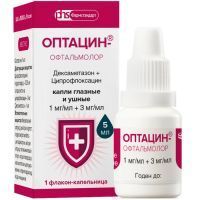 Оптацин-Офтальмолор фл.-кап.(капли глазн. и ушн.) 1мг/мл + 3мг/мл 5мл №1 Лекко/Россия