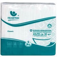 Пеленка ПЕЛИГРИН Classic с суперабсорбентом впитывающие 60 х 90 №30 Пелигрин/Россия