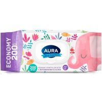 Салфетки детские AURA влажн. №200 с крыш. Коттон клаб/Россия