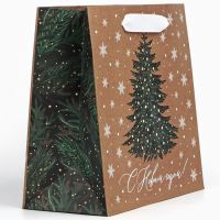 Пакет крафтовый квадратный "Новогодняя красавица", 22х22х11см 1шт