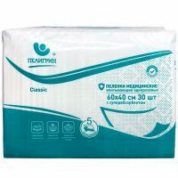 Пеленка ПЕЛИГРИН Classic с суперабсорбентом впитывающие 60 х 40 №30 Пелигрин/Россия