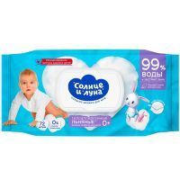 Салфетки детские AURA влажн. Солнце + Луна ECO льняные с экстр. семян льна №72 (с крышкой) Коттон клаб/Россия