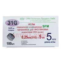 Игла д/инсул. инжект. (для PEN ручек) 31G 0,25 х 5мм №100 SFM Hospital Products/Германия