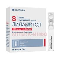 Лидамитол амп.(р-р д/в/в и в/м введ.) 100мг/мл+2,5мг/мл 1мл №10 Гротекс/Россия