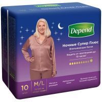 Подгузники-трусики для взрослых DEPEND Super Plus женские ночные разм. M/L №10 Kimberly Clark/Чехия
