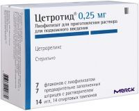 Цетротид фл.(лиоф. д/р-ра для п/к введ.) 0,25мг №7 комплект (вода д/ин., шпр., игл., тампон. 14шт.) Baxter Oncology/Германия/Abbott Biologicals B.V./Нидерланды