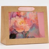 Пакет с PVC окном, "Пионы", 24х11х20см 1шт