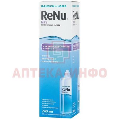 Раствор для контактных линз RENU MPS 240мл д/чувств. глаз+ контейнер Bausch & Lomb Incorporated/Италия