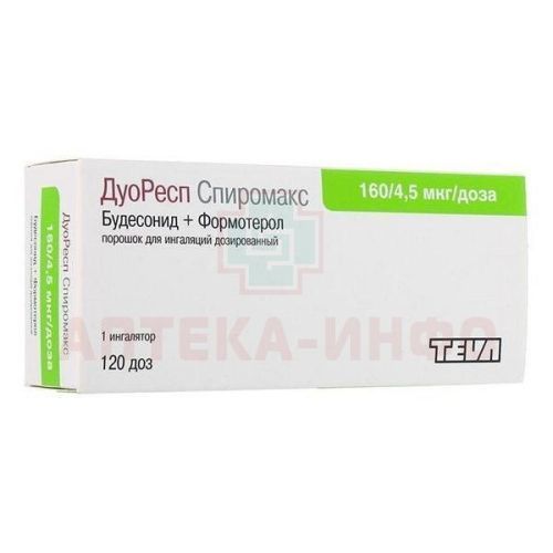 ДуоРесп Спиромакс ингал.(пор. д/ингал. дозир.) 160мкг + 4,5мкг/доза 120 доз №1 Norton(Waterford) выс. под торг.наим. IVAX/Ирландия