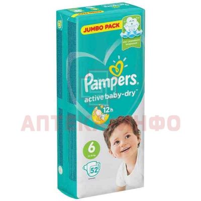 Подгузники PAMPERS Active baby Dry Extra Large разм.6 (13-18кг) №52 Проктер энд Гэмбл/Россия