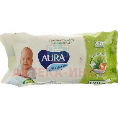 Салфетки детские AURA Ultra Comfort влажн. алоэ и вит. E №120 (без крышки) Коттон клаб/Россия