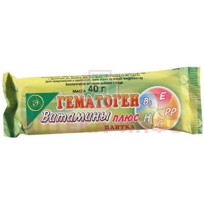 Гематоген витамины Плюс плитка 40г Экзон/Беларусь