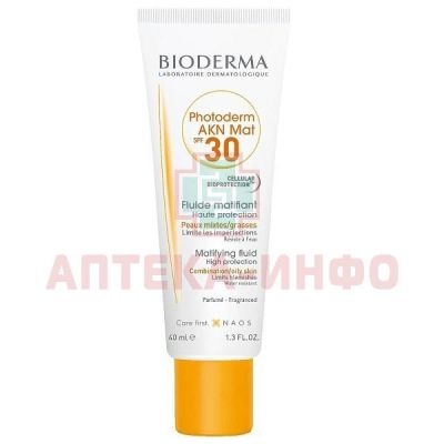 BIODERMA ФОТОДЕРМ AKN эмульсия матирующая д/смешанной и жирной кожи SPF-30 40мл Bioderma/Франция