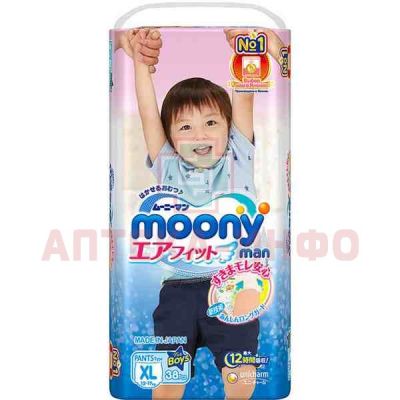 Подгузники-трусики MOONY MAN разм. XL детские д/мальчиков (12-17кг) №38 Unicharm/Япония